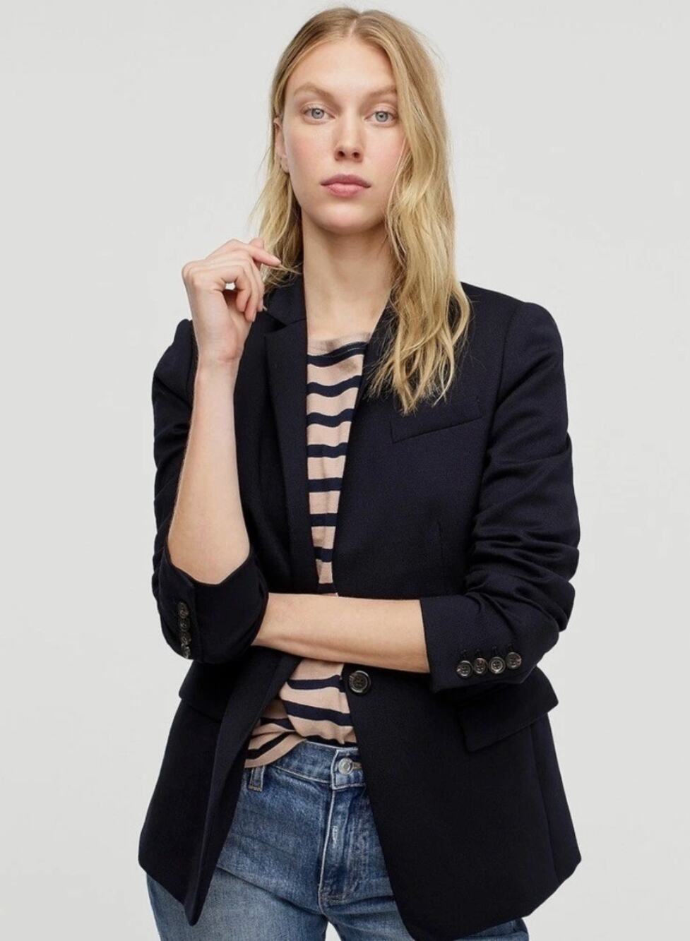 NWOT J. CREW Regent Blazer Navy Blue Wool Flannel Single Button sz. 8P